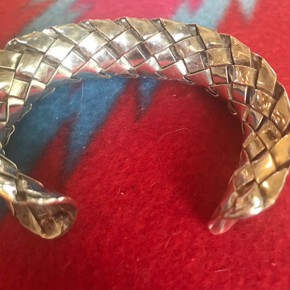 Sterling silver 950 basket weave handmade cuff. - Picture 3 of 9